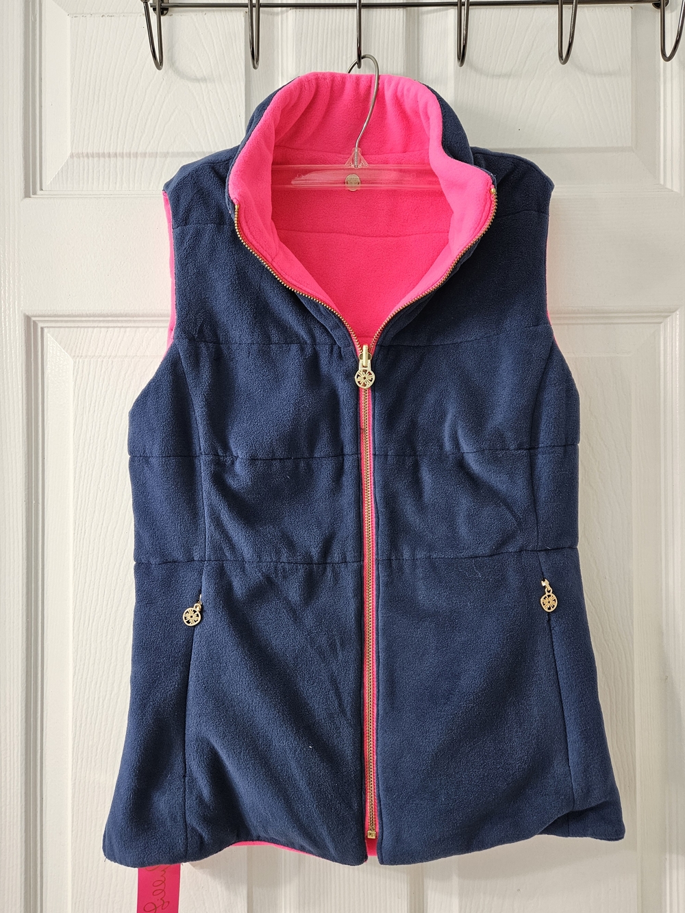 Lilly Pulitzer Navy & Hot Pink Fleece Vest Xs